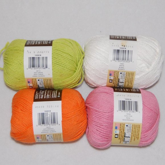 Mixed Lot of 4, #4 Worsted, Lily Cotton Yarn, Green, Orange, Pink, White - Picture 3 of 5